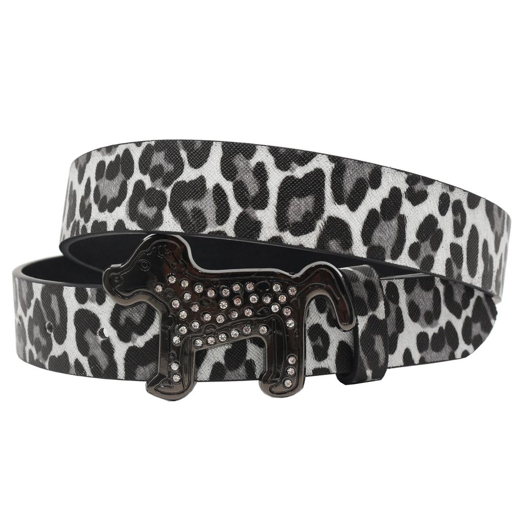 Rhinestone Cute Dog Buckle Belt Leopard Print Series Punk Decoration Women's Belt Yabi Decorative Belt