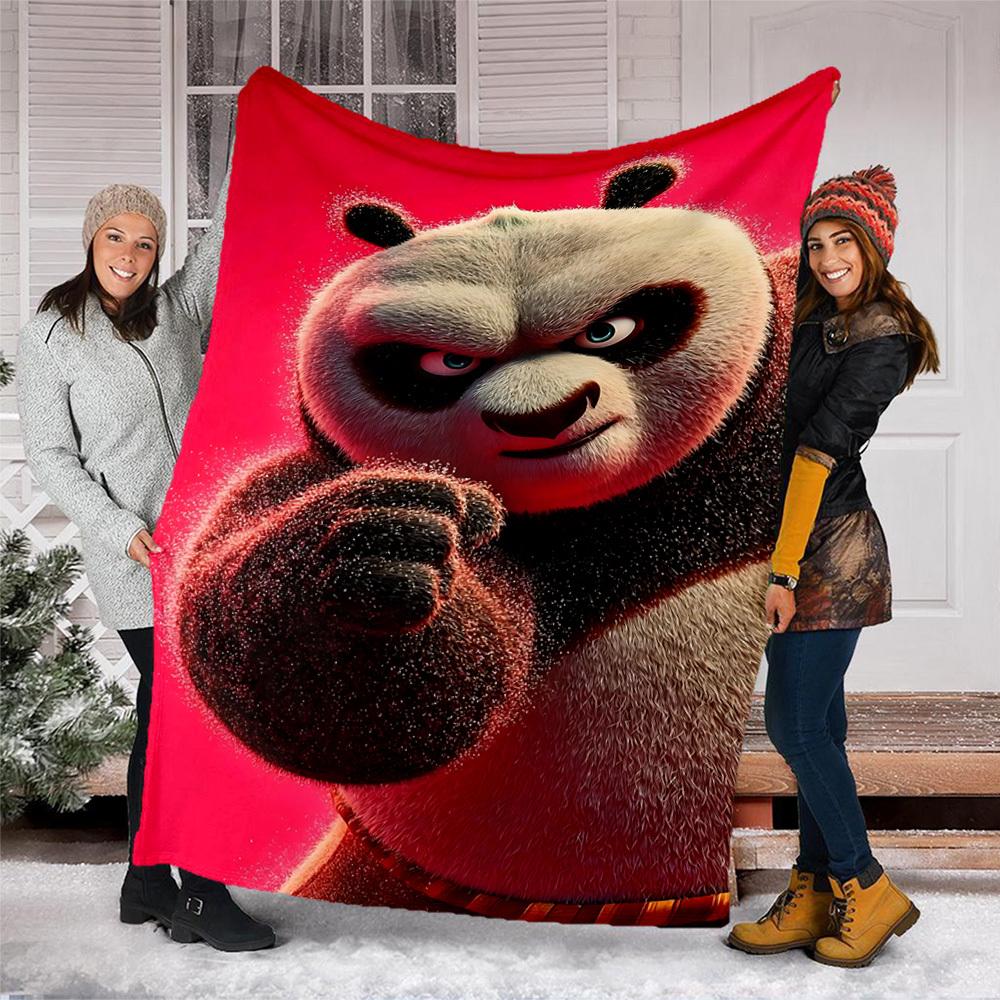 1 szt. Koc flanelowy Kung Fu Panda na zewnątrz, Miękki,