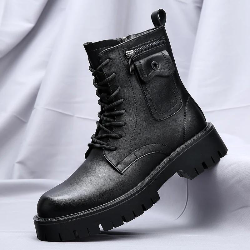Fashion Men's English Style Thick Sole Design Men Boots Luxury High End Top Layer Leather Brand Famous Chelsea High Quality Casual Boots