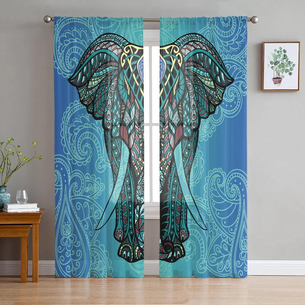 Indian Floral Paisley Tulle Curtains for Living Room Print Sheer Voile Curtain Bedroom Window Screening Drapes Blinds Home Decor