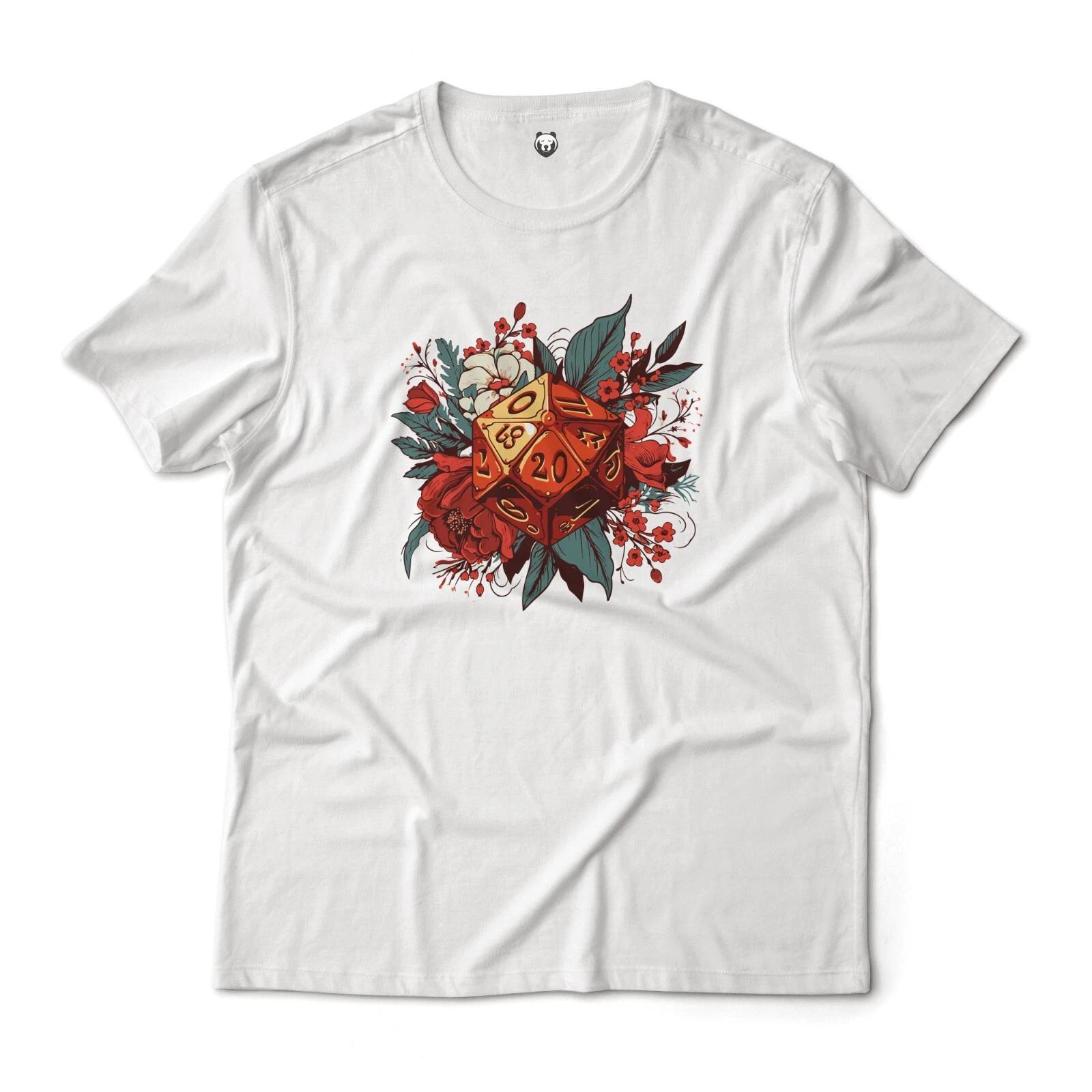DnD D20 Dice Floral Aesthetic Fantasy Tabletop Gaming Graphic T-T-Shirt M