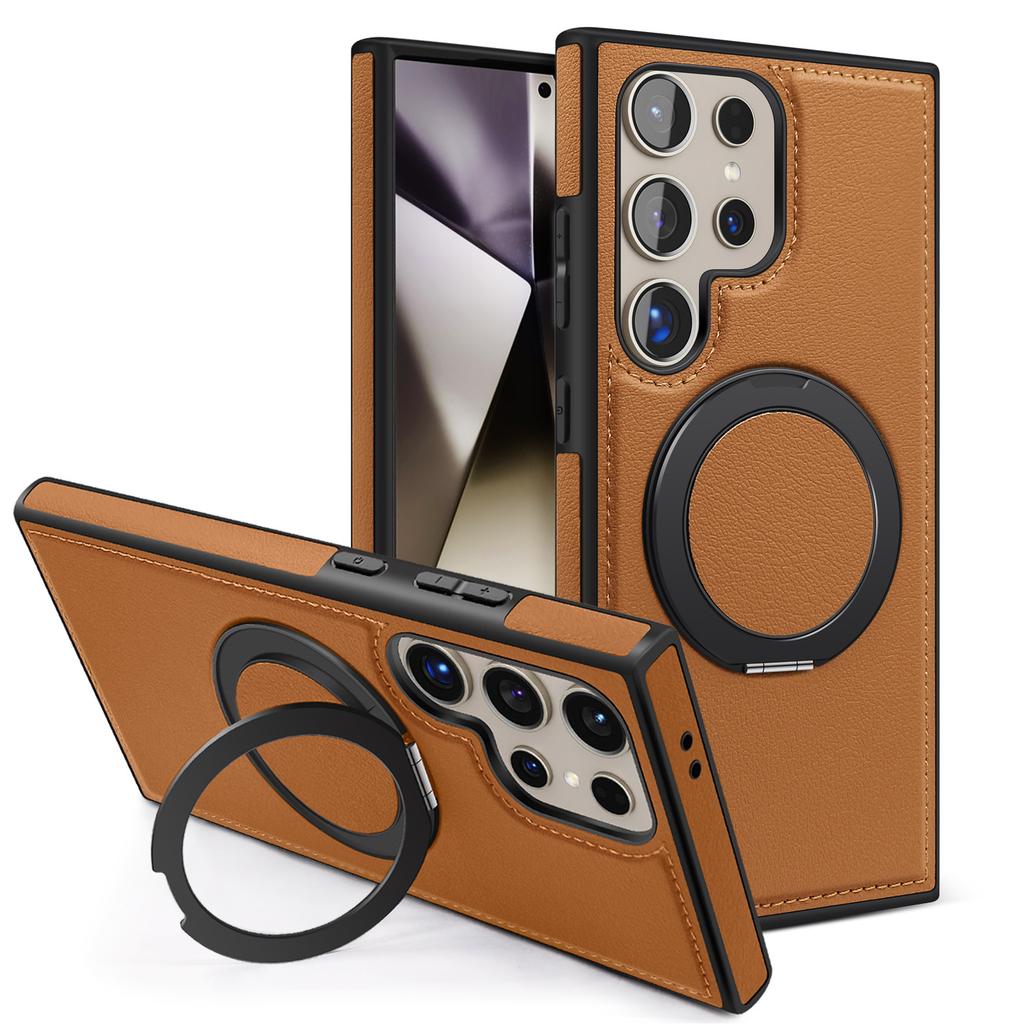 Samsung S25ULTRA Leather Case Metal 360 Rotating Magnetic Bracket Mobile Phone Case S23 Anti fall S24u Business