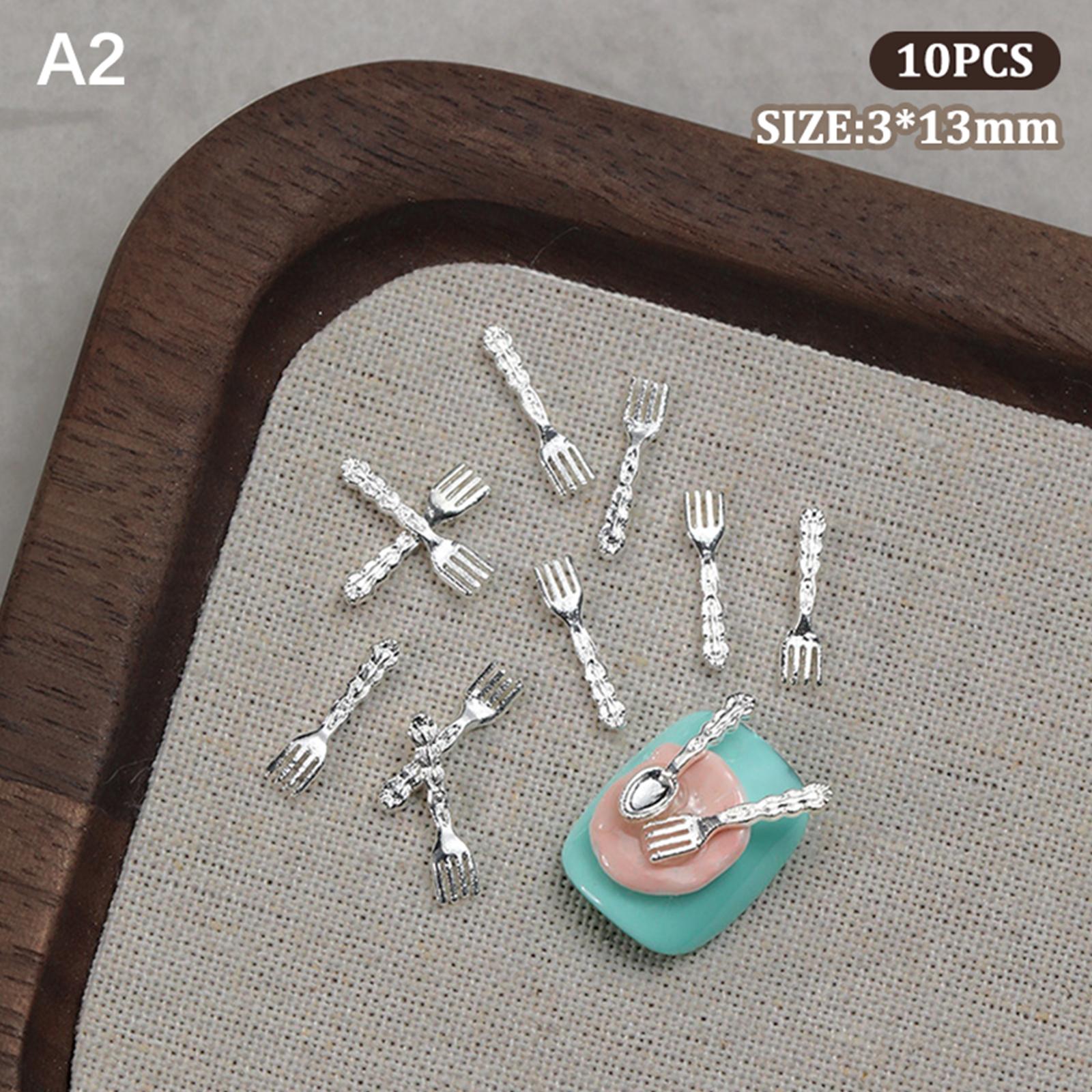 

10 шт. Мини милые столовые приборы, подвески для ногтей, металлические мультяшные украшения для ногтей, аксессуары для дизайна ногтей своими руками as the picture