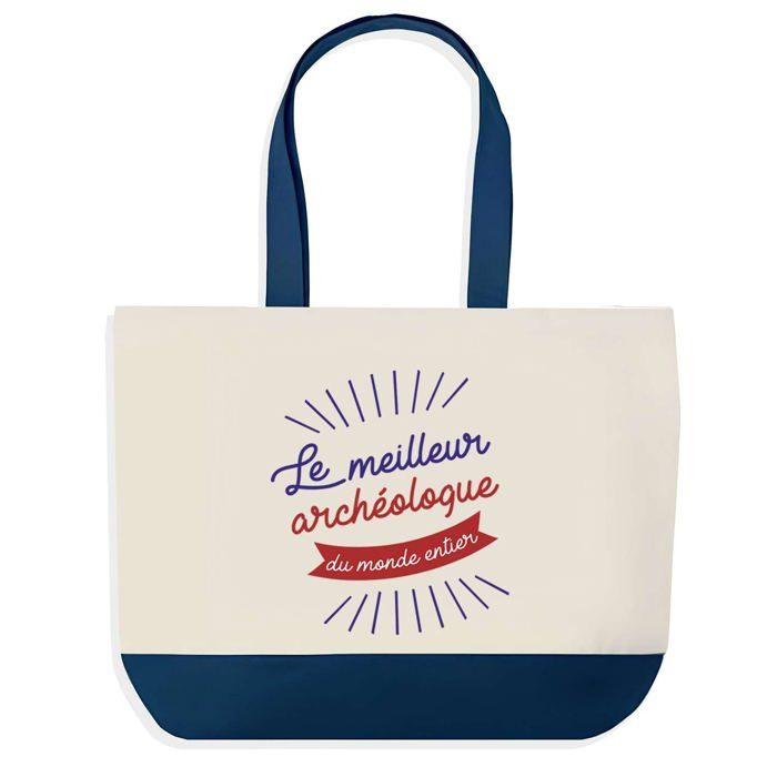 Tote bag - PLANETEE - Archéologue Meilleur du Monde - fond bleu (design graphique) - coton 40x45 cm - grand format