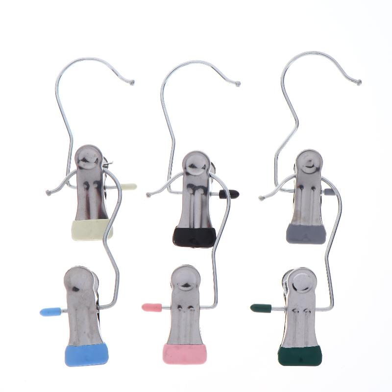 10Pcs Stainless Steel Clothes Pin With Hooks Laundry Clothes Pegs Hook Multifunctional Non Slip Hanging Clip For Socks Hats Pant