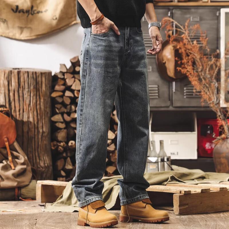 Мужские джинсы Jie Lei Nuo, американская ретро-стирка, прямой крой 29 (110-120 lbs)