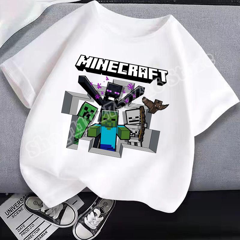 Miner Crafted Child Round Neck Cotton T-Shirt Game Themed Print Short Sleeve Top Casual Tees for Boys Summer Clothing Kids Gifts