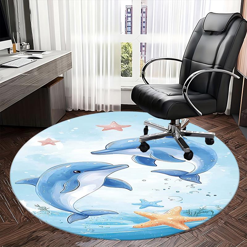 Dolphin Sea Starfish Chair Mat Round Rug-Office Carpet, Machine Washable, Non-slip, Suitable for Living Rooms, Bedrooms