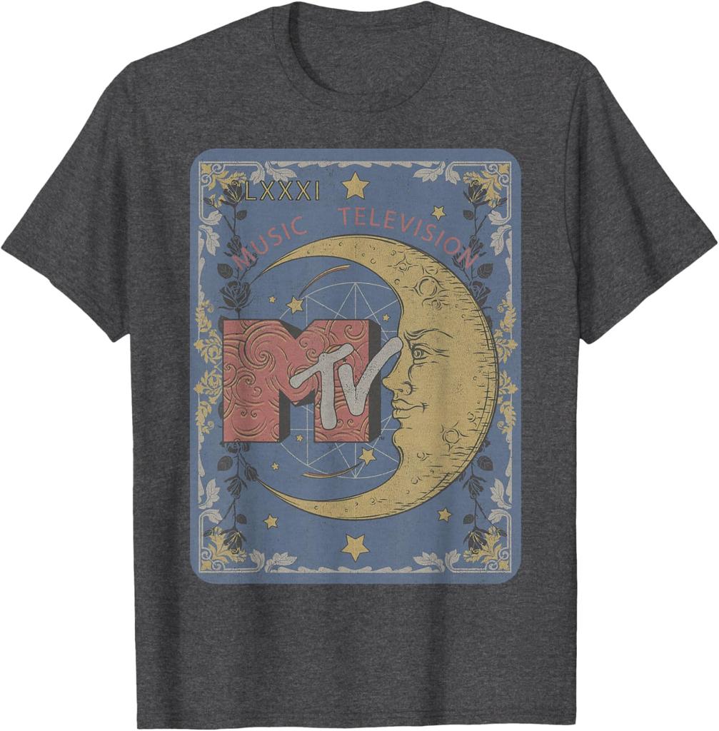 MTV Music Television Crescent Moon Tarot Card Graphic Cotton T-Shirt Retro Trip Tee for Trip