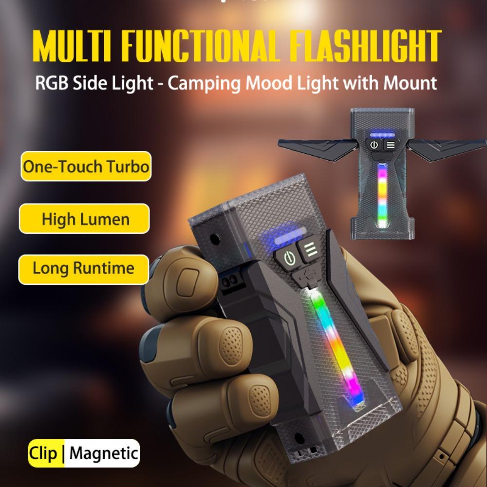 Color Changing Magnetic Flashlight,Rechargeable Camping Lantern,Side Atmosphere Light with Bracket,for Outdoor,Hiking,Emergency,Home, Gift