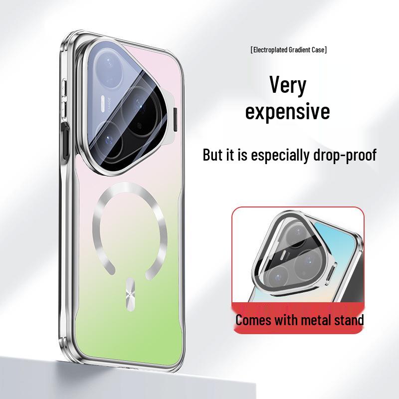 Applicable for Huawei Pura90Pro: Mate80 Gradient Electroplated Magnetic Lens Holder Full Coverage Protective Phone Case