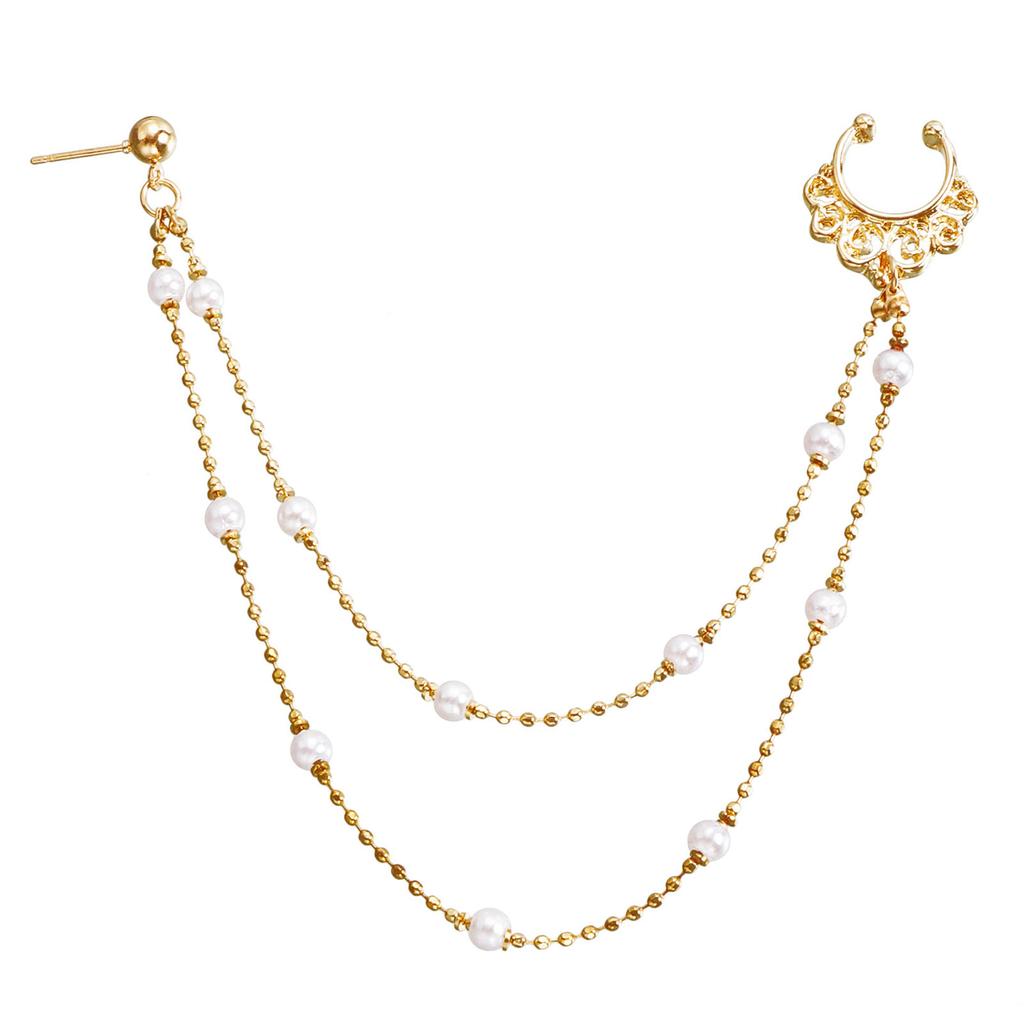 Women Nose Ring with Chain Ethnic Style Double Layer Lightweight Nose To Ear Chain for Wedding