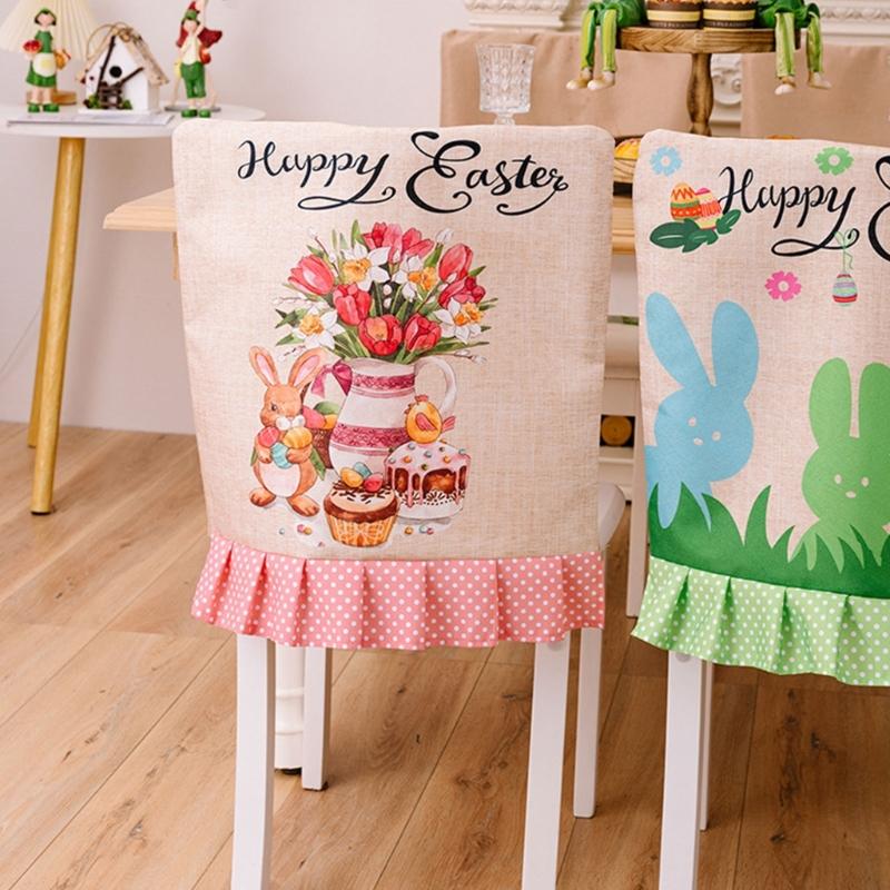Easter Theme Chair Cover, Indoor Decorative Gnomes Cute Rabbit Pattern Chair Cover, Cute Cartoon Style Home Decorations