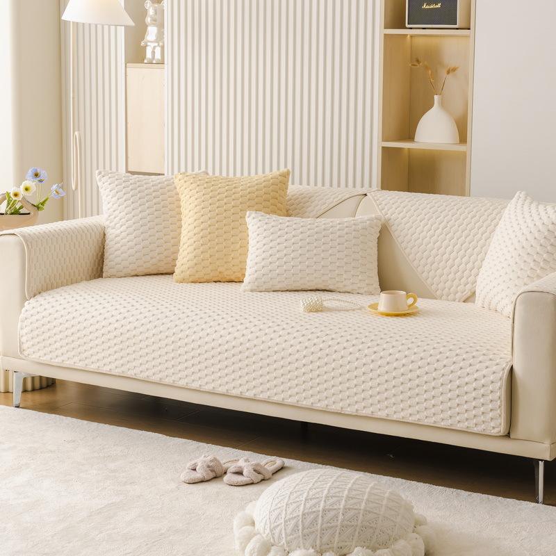 Winter Plush Sofa Cushion Thickened Anti-slip Cushion Anti-cat Scratch Solid Color New Simple Modern Sofa Cover