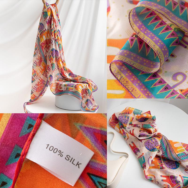 Hangzhou silk scarf seaside travel beach towel sun protection foreign spinning silk scarf high-end sun protection shawl twill yarn 176*110