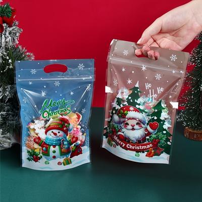 50pcs Christmas Self-seal Candy Bag, Chocolate Snack Wrapping Bag, Santa Claus Snowman Elk Design Gift Bag, Merry Christmas Gift Bag