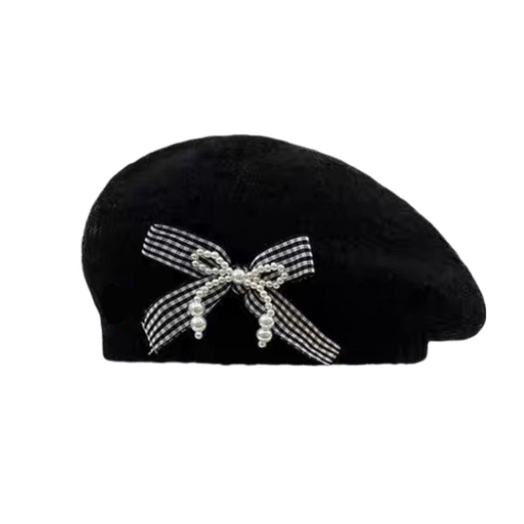 

2024 Новый вязаный берет осень и зима сладкий бант теплая универсальная большая голова темперамент купольная шляпа художника для женщин one size