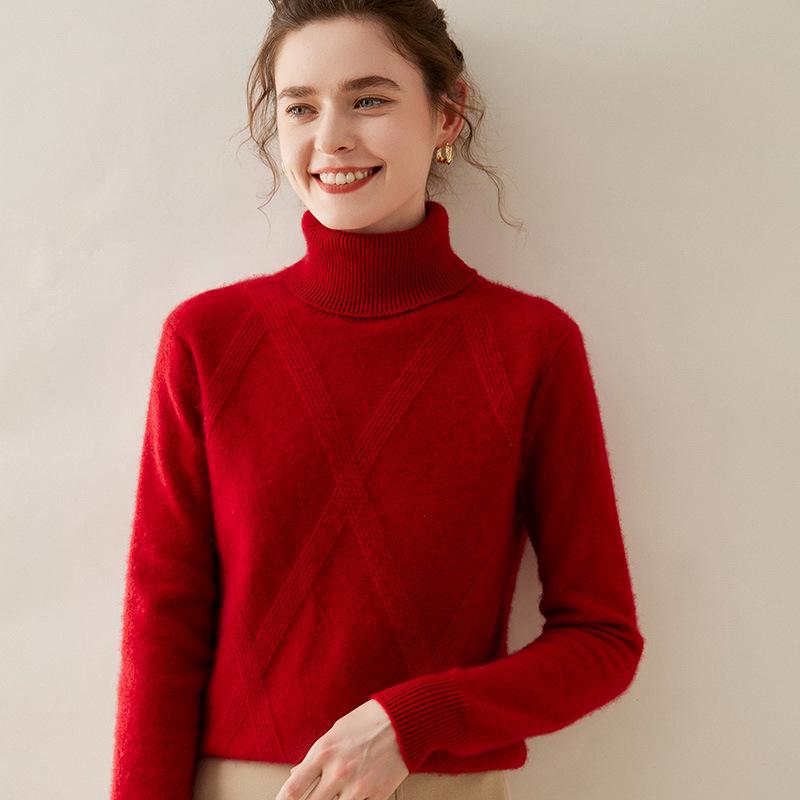 Women's Double-Strand High-Neck Cashmere Sweater - Autumn/Winter Loose Knit Pullover Base Layer