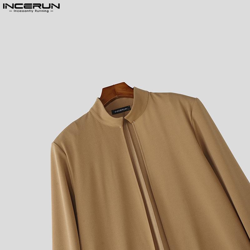 INCERUN Pánský podzimní kardigan s dlouhým rukávem, otevřený vpředu, dlouhý, maxi větrovka s kapsami