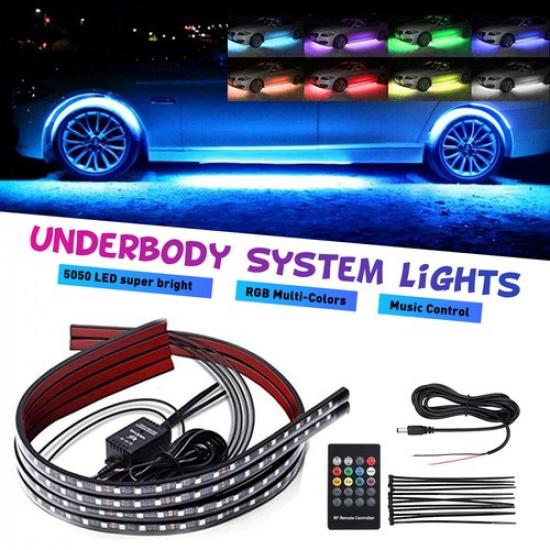 4pcs 8 Colors LED Strip Under Car Tube Underglow Underbody System Neon Light EOA