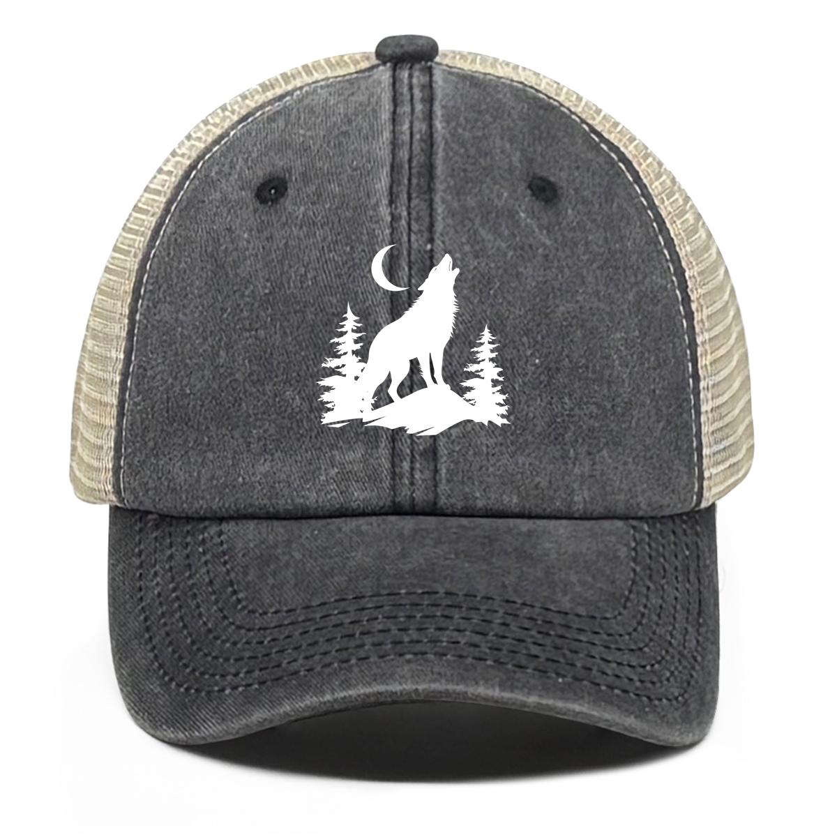

Кепка-кнопка с принтом волка и луны, плоская кепка, всесезонная, с регулируемой пряжкой и сетчатой вставкой в стиле хип-хоп as the picture чёрный