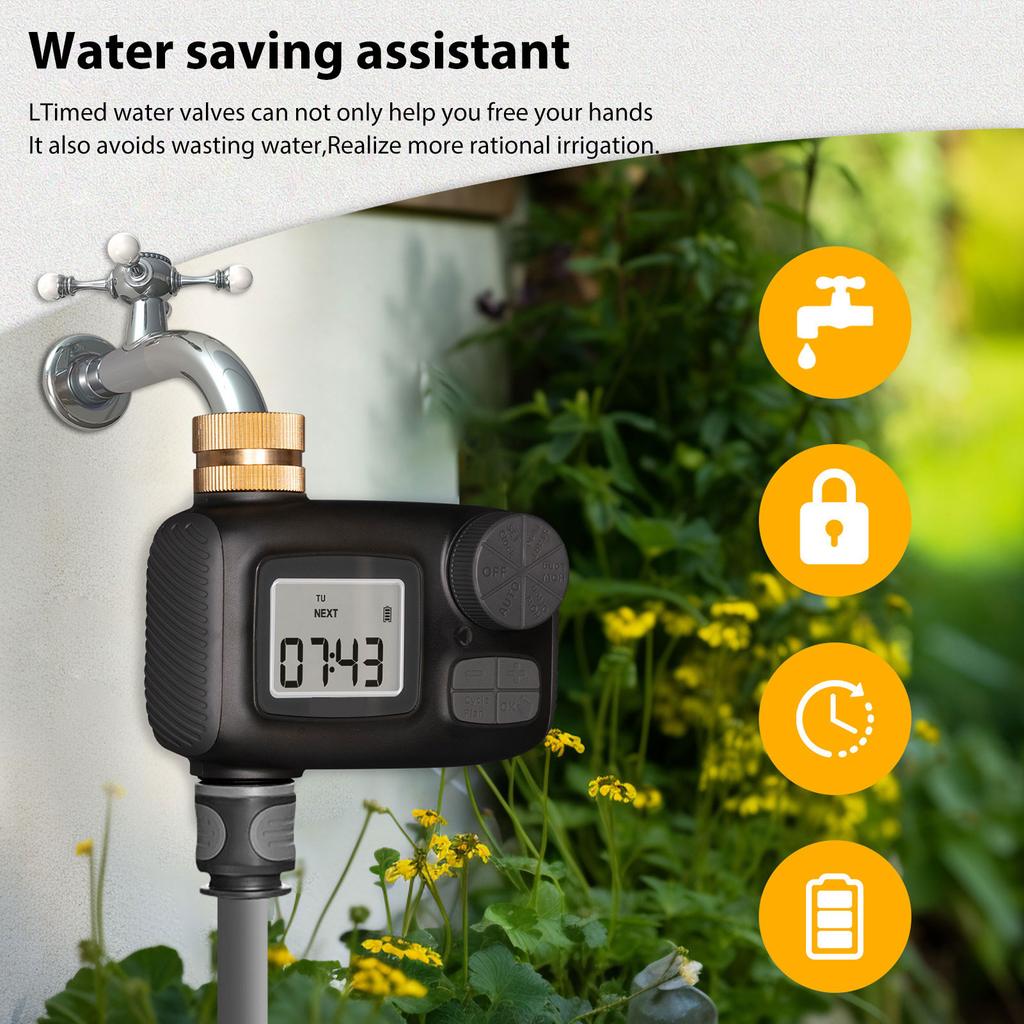 Sprinkler Timer with Brass Inlet Hose Timer 2 Outlet Function IP55 Waterproof Digital Drip Irrigation Automatic