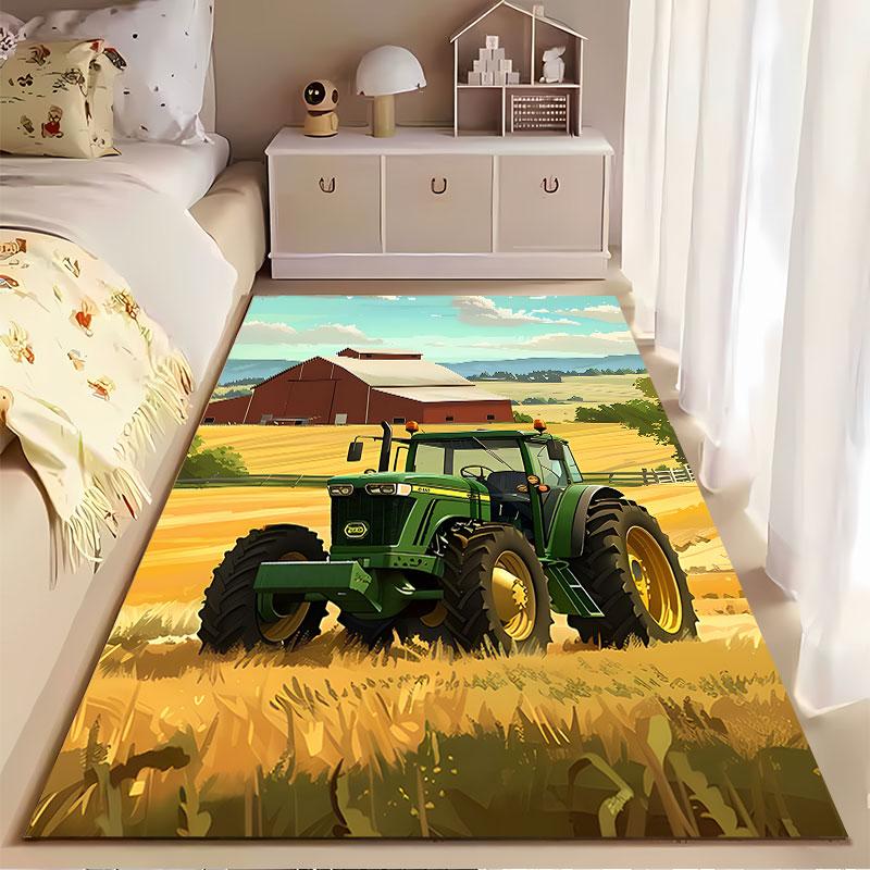 Green Tractor On Farm Field Suitable As a Non-slip Mat for the Living Room or Bedroom Sofa