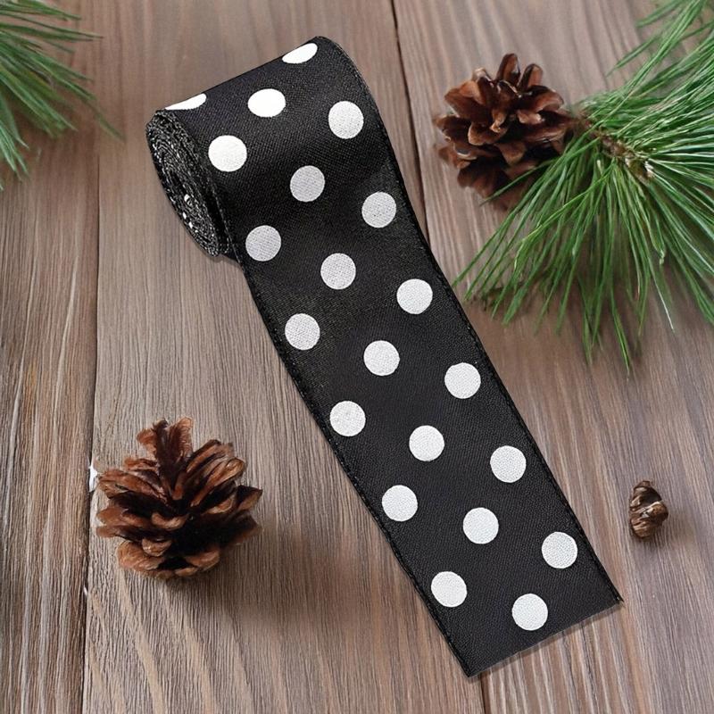 Durable Polyester Christmas Ribbon Strips For DIY Crafts Gift Packaging Tree Decorations Classical Black White Design