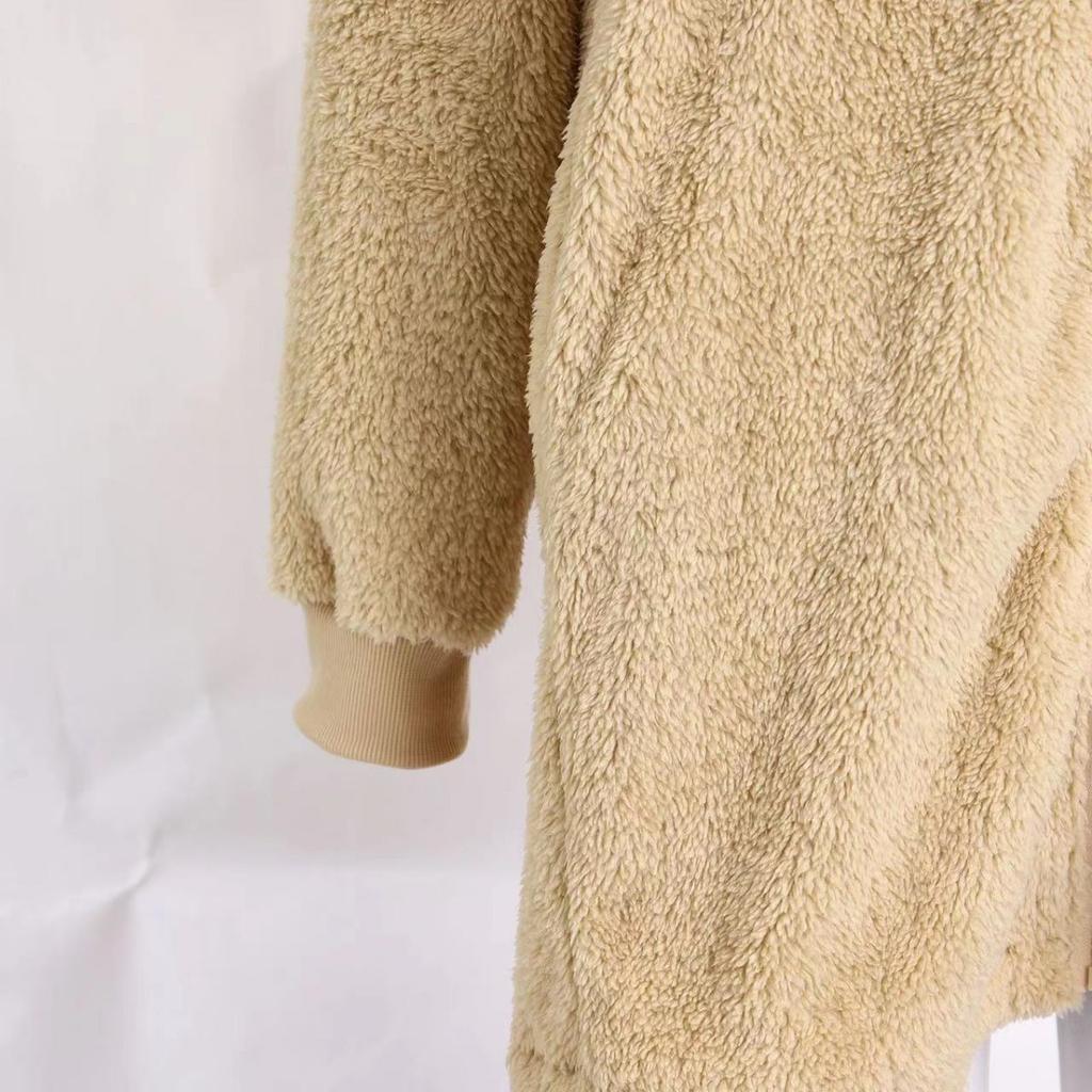 Winter New Loose Fuzzy Plush Women's Long Sleeve Hooded Zip Up Cardigan Coat for Europe America