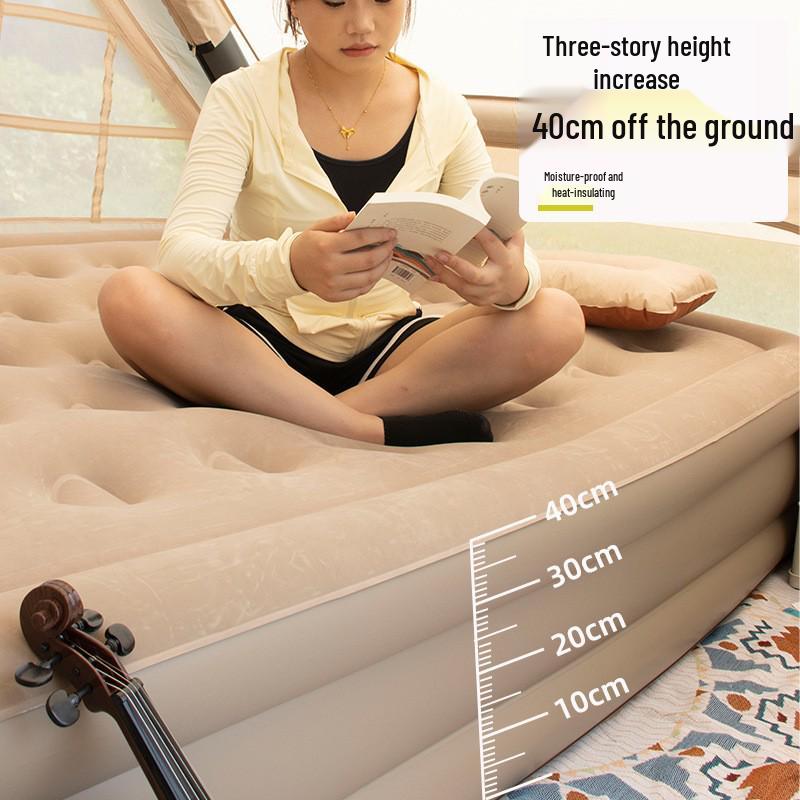 Portable Inflatable Air Mattress with Built-in Pump - Single/Double Camping Flocking Bed