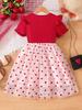 Girls Ruffle Short Sleeve Red Heart Mesh Dress Kids Spring Summer Daily Birthday Party Princess Dress