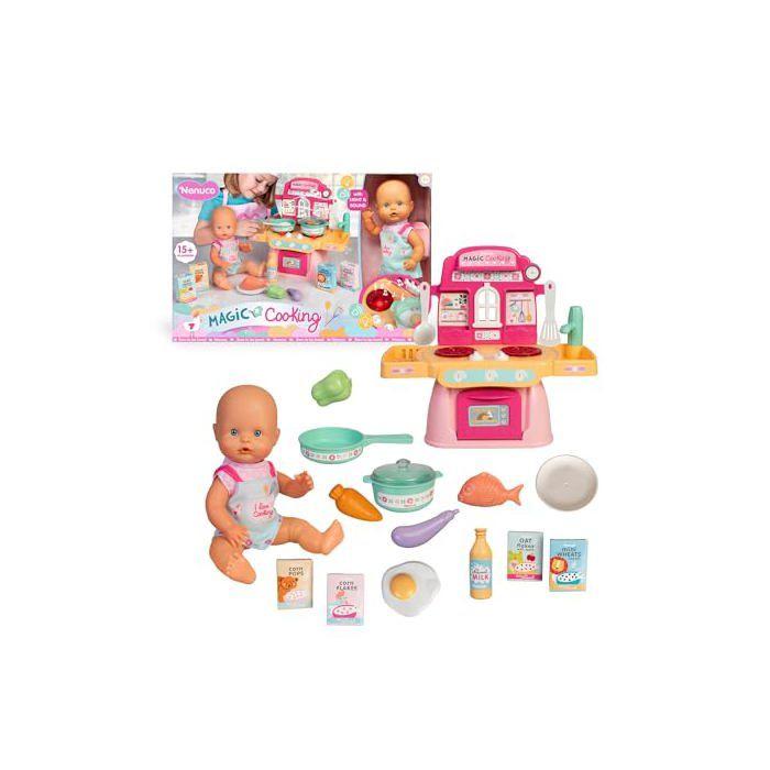 Cuisine magique avec poupée - Nenuco - 30 cm - Corps rigide - 10 accessoires - Lumières et sons réalistes - Rose