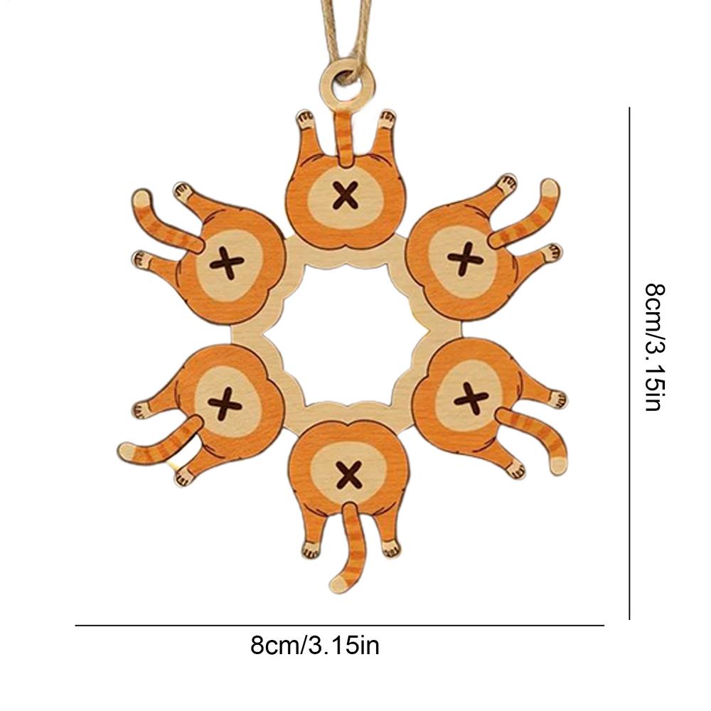 Cat Butt Wooden Snowflake Ornament 2D Cat Butt Snow Wood Ornament Christmas Tree Pendant Decoration For Backpack Keychain Charm