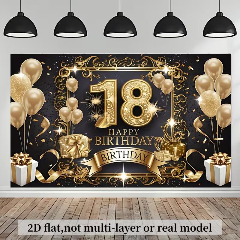 2D Luxury Gold Frame 18th Happy Birthday Photography Backdrop Banner