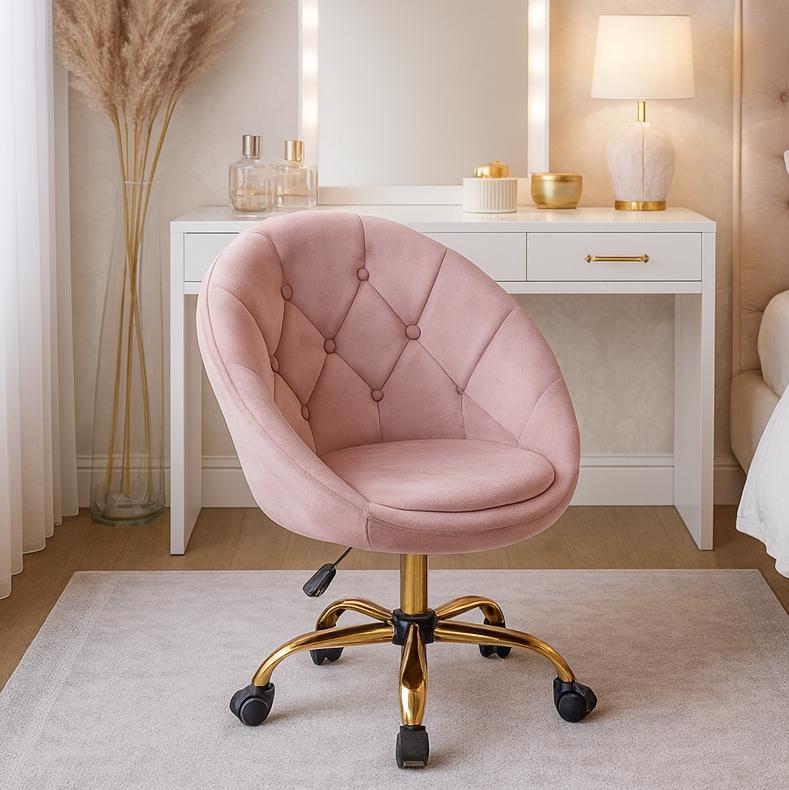 Elegant Lifting Rotating Armchair Velvet On Wheels Rundo Pink Jumihome