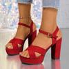 Plus Size Shoes for Women 35-42 Summer Fashion Black Red Buckle Strap High Heel Peep Toe Sandals Casual Women Beach Shoes
