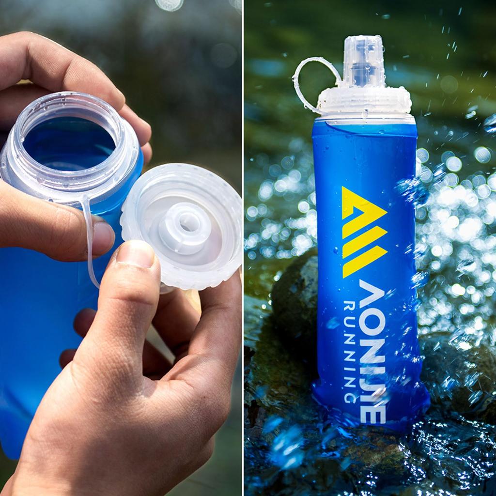 Azarxis Soft Flask Water Bottle 500ml Foldable Lightweight Easy to Wash Wide Mouth Water Bottle Hydration Running Sports Mountaineering Marathon