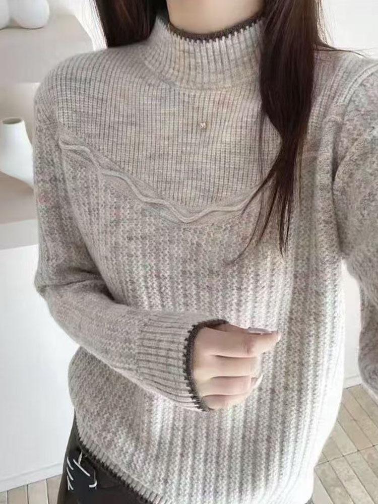 Korean Style Women's High Neck Wool Sweater - New Autumn/Winter 2026, Thick, Warm, Loose Fit, Stylish Base Layer