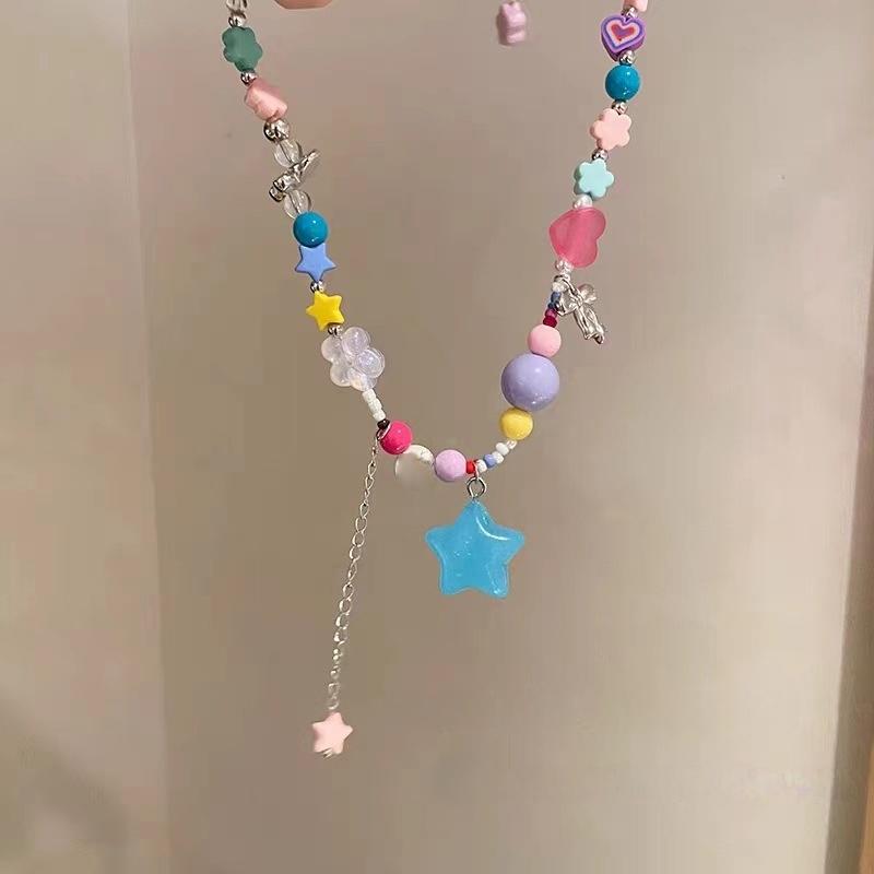 Bohemian Vintage Women Colorful Beaded Star Necklaces Sweet Aesthetic Choker Statement Necklace Pendant Jewelry Gift