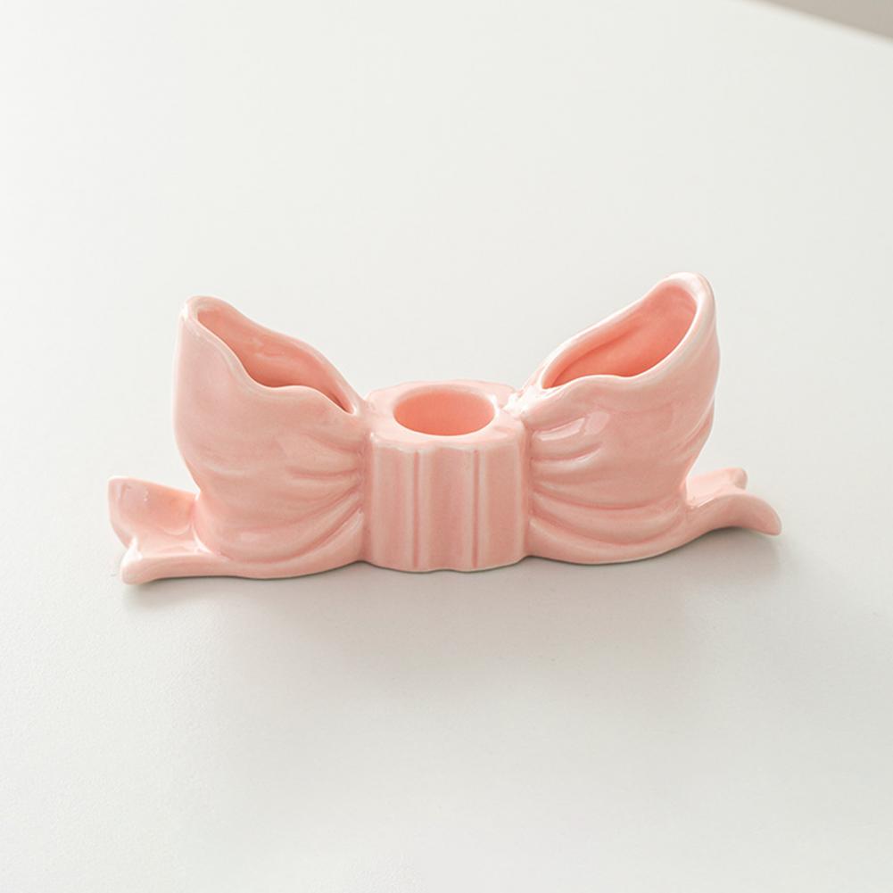 Ceramic Bow Candle Holder Taper Candle Stand Candlestick Table Centerpiece Holiday Party Home Office Desktop Decor Ornament