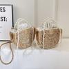 Handcrafted Bamboo Weave Tote Bag With Pearl Shoulder Strap For Beach Travel And Daily Use