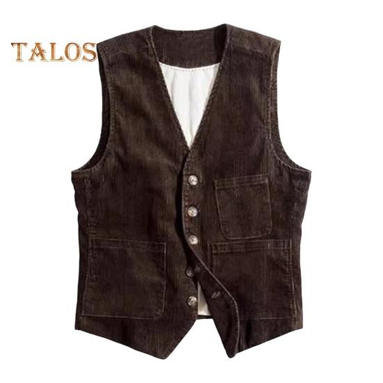 

Мужской жилет с v-образным вырезом, однобортный жилет без рукавов, однобортный жилет с множеством карманов, однотонный вельветовый жилет S кофейный