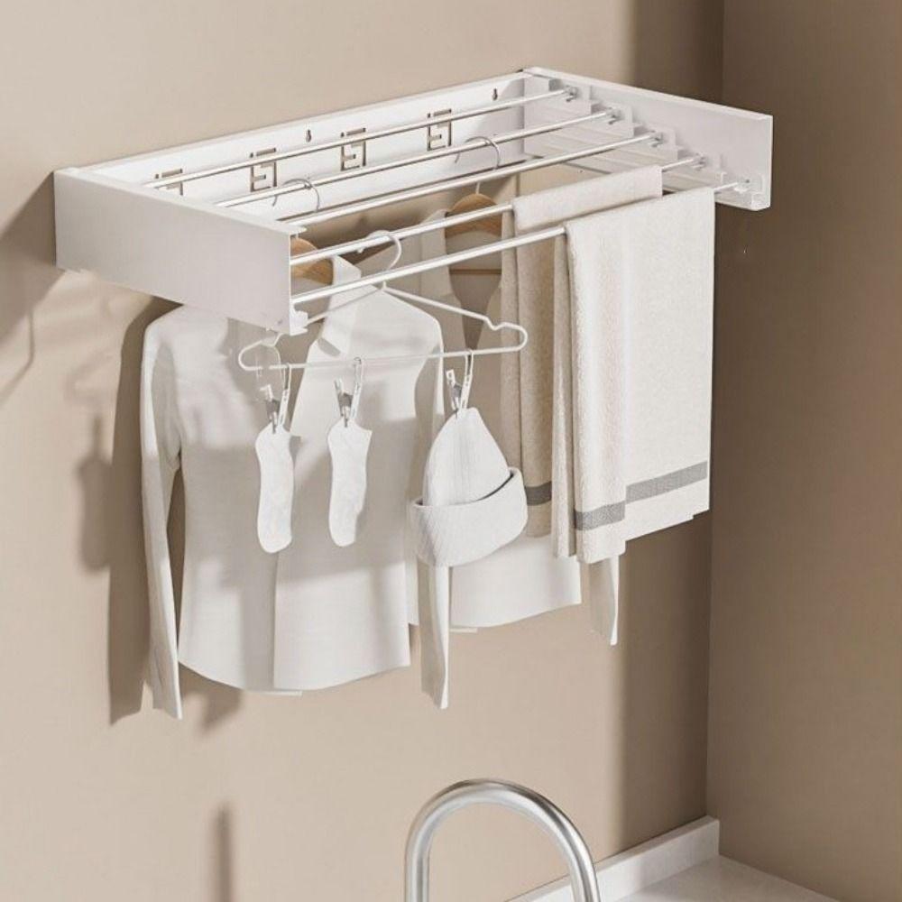 Carbon Steel Invisible Clothes Drying Rack 60CM 5 Rods Folding Clothes Hanger Space Saving Wall Mounted Hidden Drying Rack