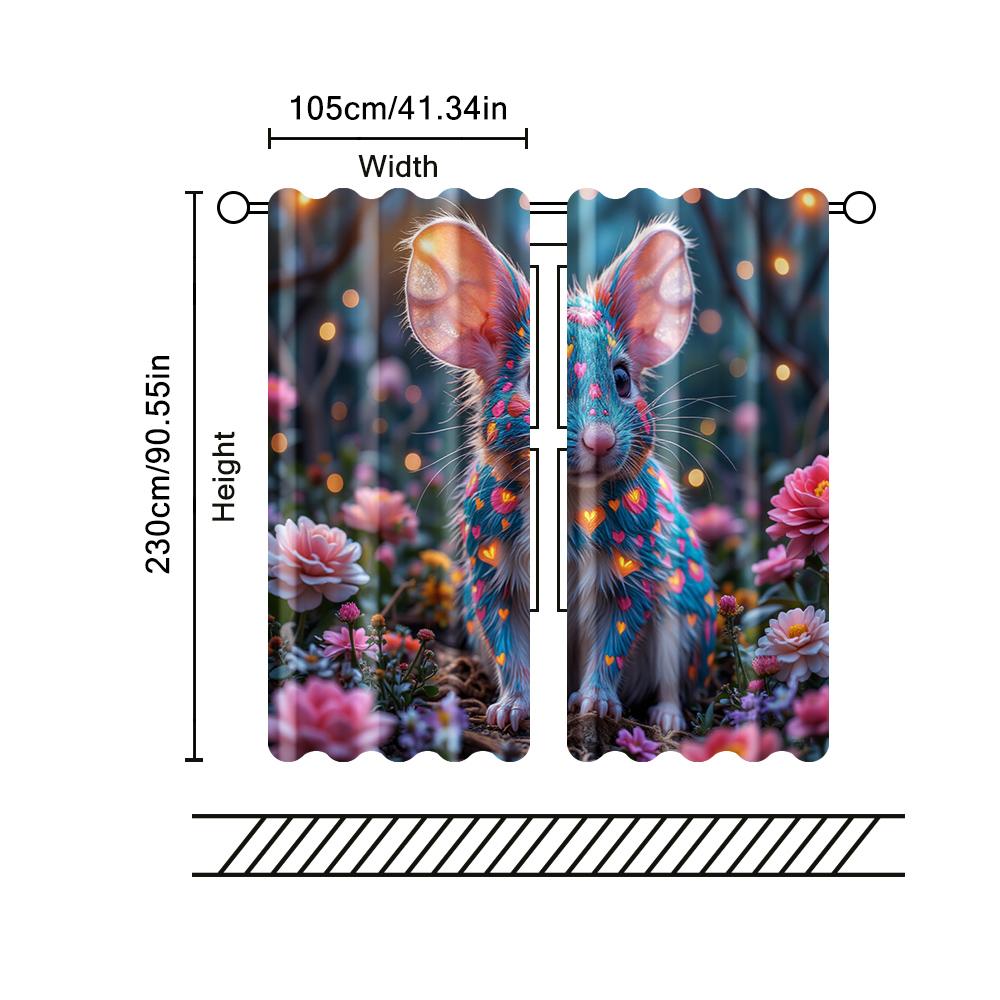 2 ks filtračních závěsů (bez tyčí, nepohyblivé, bez baterií) barevné myšky a srdíčka pro použití v ložnicích a