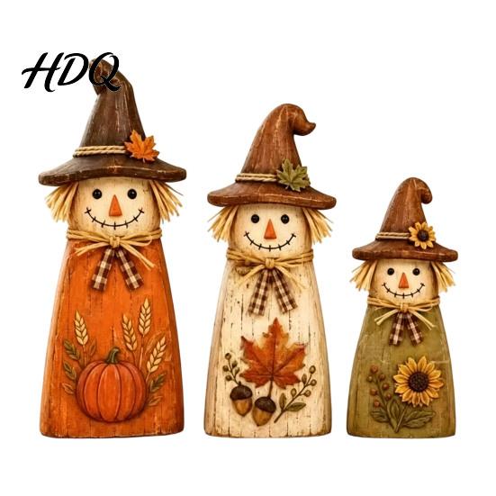 Autumn Tiered Tray Decor Vintage Resin Scarecrow Figurines Fall Harvest Pumpkin Sunflower Maple Rustic Figurines Leaf Tabletop Decor Thanksgiving