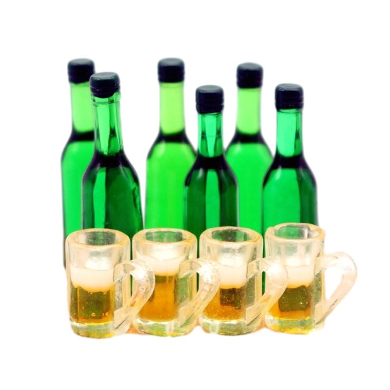 1Set 1/12 Dollhouse Miniature Resin Simulation Wine Bottle Model Mini Beer Drink Beverages Toy Decoration Dollhouse Accessorie