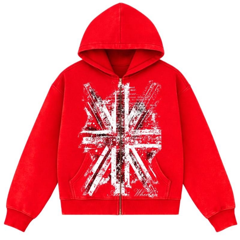 TK Vintage American Street Red Flag Hoodie Unisex Loose Y2K Sweatshirt