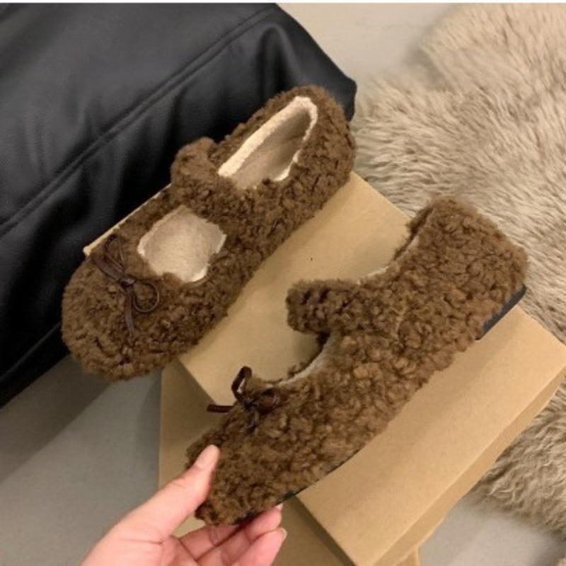 Mao Mao Shoes Women Wear New Single Shoes In Autumn and Winter, Bow Huge Versatile Velvet Thermal Cotton Ladyshoes