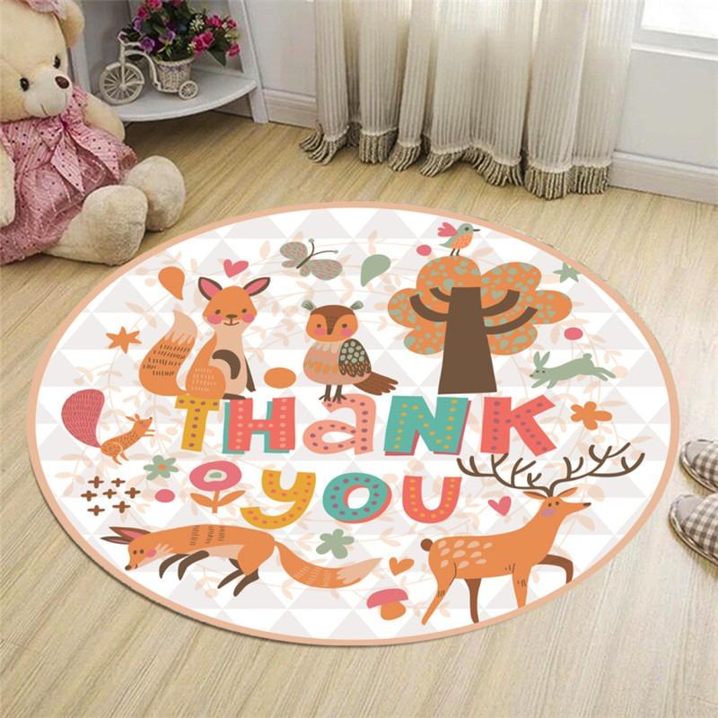 Nordic Kids Room Carpet Round Fox Rabbit Bear Play Mats for Crawling Picnic Anti-Slip Outdoor Floor Decoration Gift for Boys