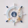 11" Nautical Beach Wooden Ship Wheel Wall Art Coastal Style Boat Steering Wheel Wall Hanging Ornament with Starfish And Hemp Rope for Living Room